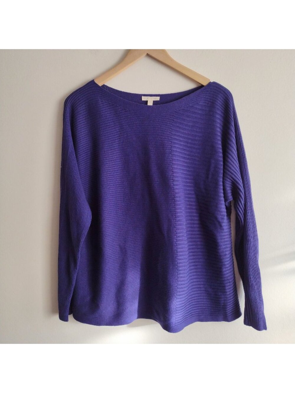 Eileen Fisher Royal Blue Ribbed Sweater L Silk Cotton Blend Purple Pullover
